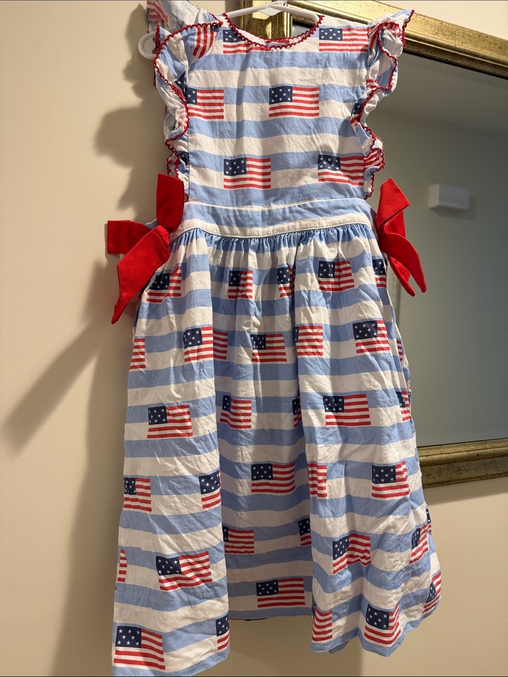 Smockingbird Girls’ Patriotic Blue & Red Kids' Flag Print Dress